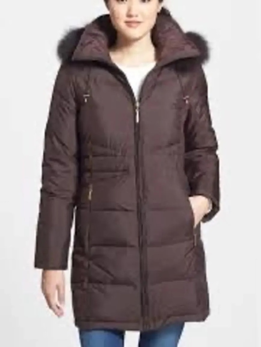 Ellen Tracy Long Down Puffer Parka Mahogany